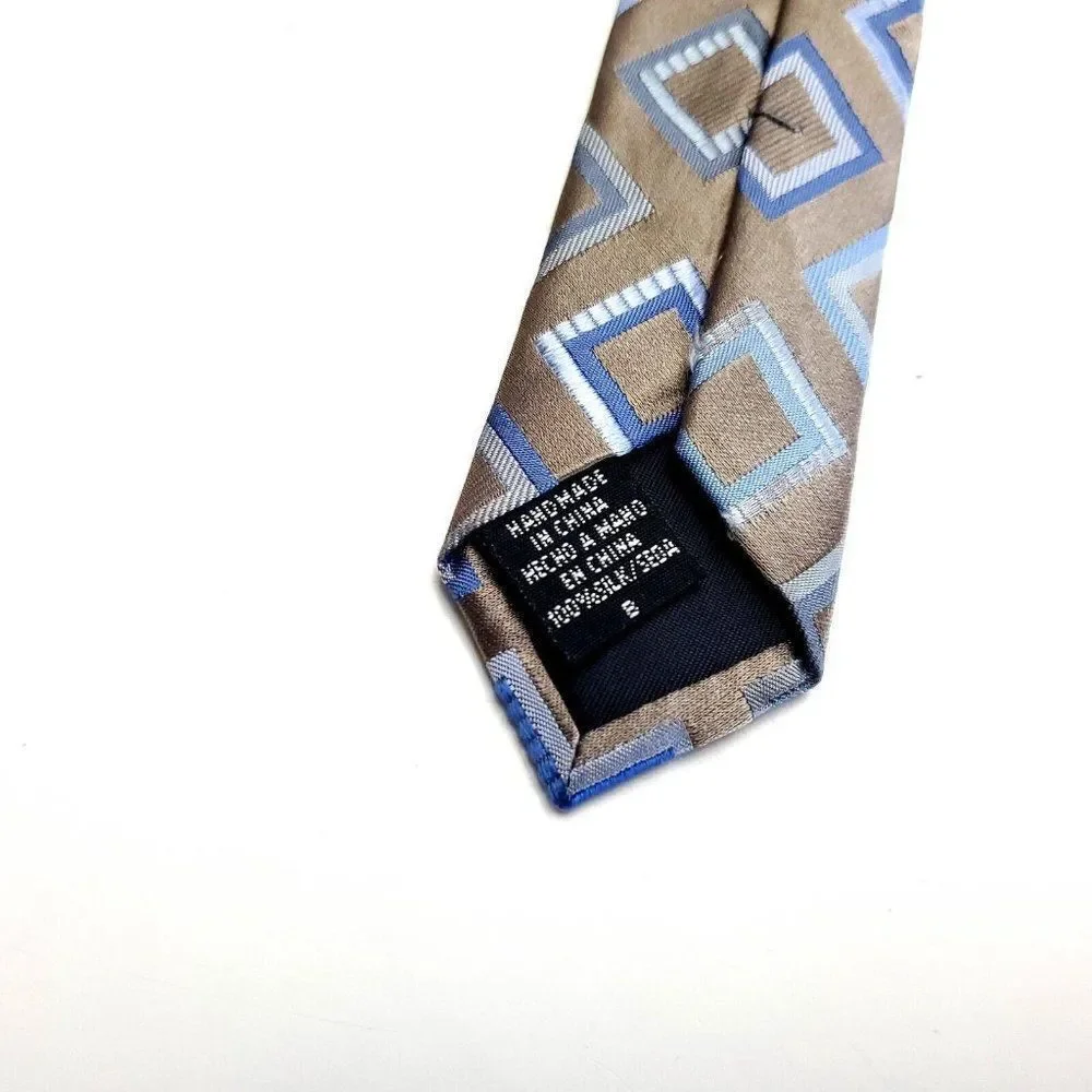 Croft & Barrow Beige Blue‎ Woven Geometric Silk Tie Stain Resistant